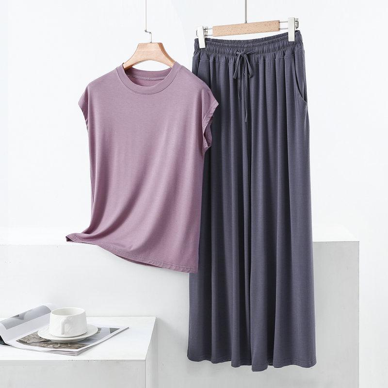 

Женский модальный летний пижамный комплект без рукавов - Легкий, удобный костюм-двойка для дома или повседневной носки на улице XL