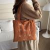 Korean Corduroy Embroidered Tote Bag for Students - Artistic Autumn/Winter Design