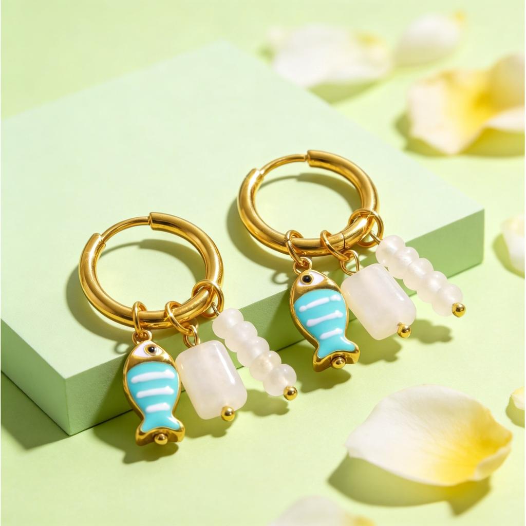 Stainless Steel Vintage Hoop Earrings for Women Natural Stone Drop Dangle Charm Earrings Gold Plated Earring Unique Jewelry Gift