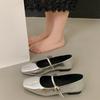 Fashion Low-heeled Single Shoes Autumn New Square-toe Shallow-mouth Metal Buckle One-band Soft-soled Low-top Shoes