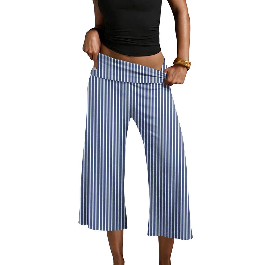 Pantaloni Corti da Donna a Vita Pieghevole Fondo Svasato Pantaloni da Tuta a Vita Pieghevole Bassi Yoga Elasticizzati Casual Gamba Larga Pantaloni da Tuta