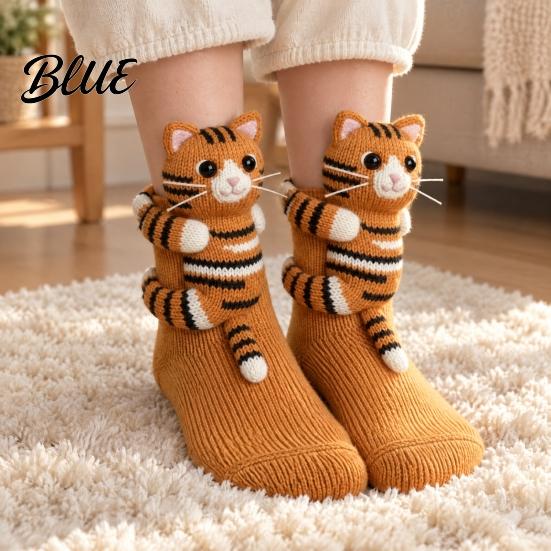 Comfy Indoor Slipper Socks 1 Pair 3D Knit Animal Socks Fuzzy Cute Novelty Knitted Hand Crocheted Floor Sock Stuffed Christmas Gift for Kids