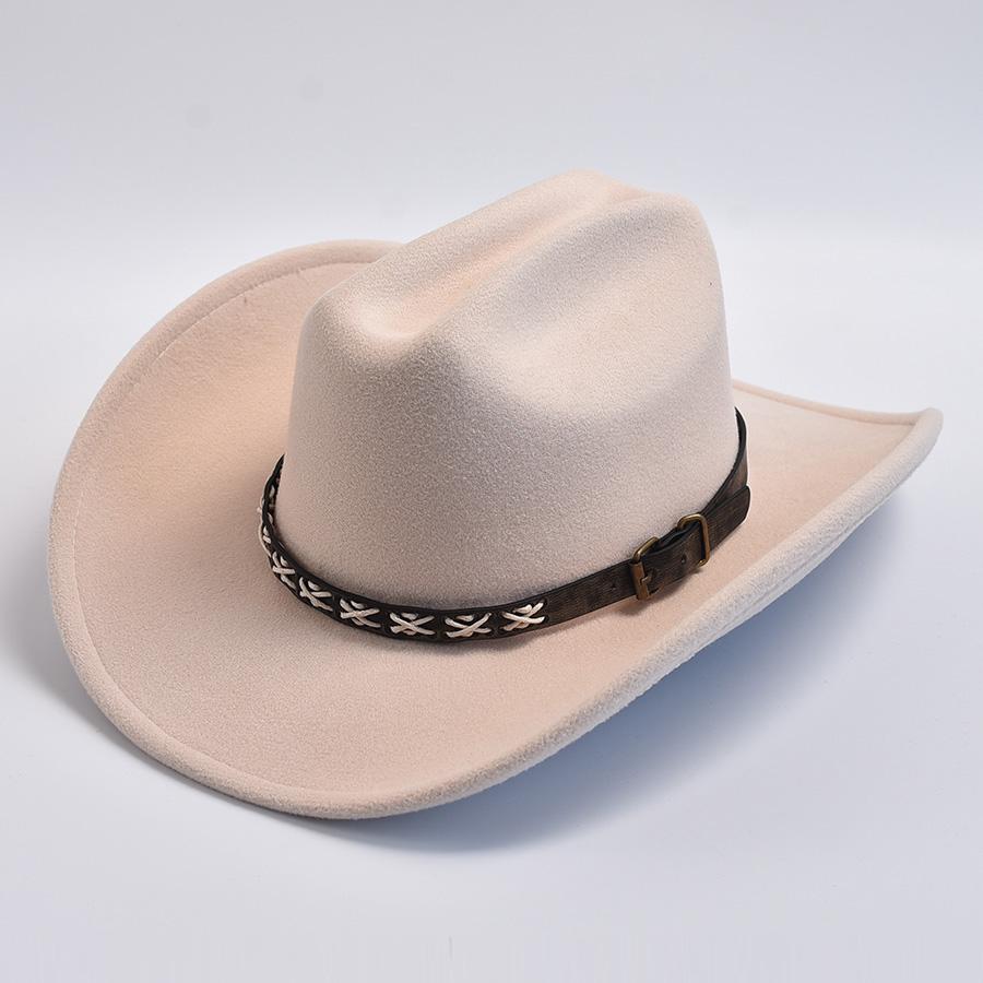 Vintage Big-edge Western Cowboy Hats for Men Women Artificial Wool Gentleman Cowgirl Jazz Hat