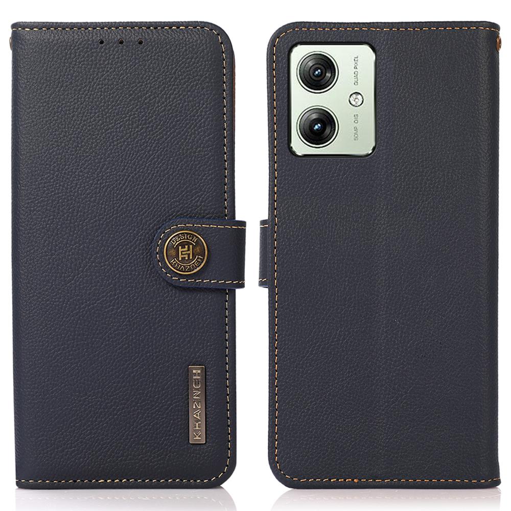 

For Motorola Moto G64 5G Case Genuine Cow Leather Wallet Phone Cover Blue