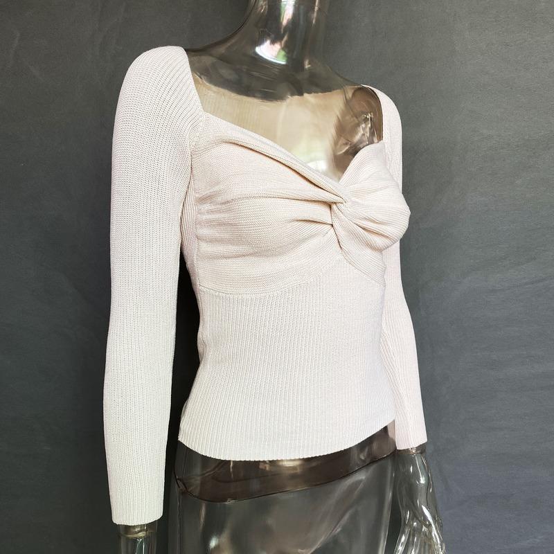 Uformelle solide slanke gensere kvinner V-hals Langermet genser Topp Høst Criss Cross Knot Strikket Pullover Streetwear