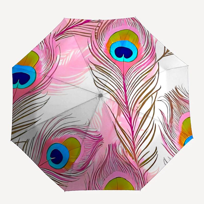

1pc Peacock Feathers Automatic Open/close Umbrella, 8-Rib sturdy structure, Portable Travel Umbrella, Parties, Everyday Usel049
