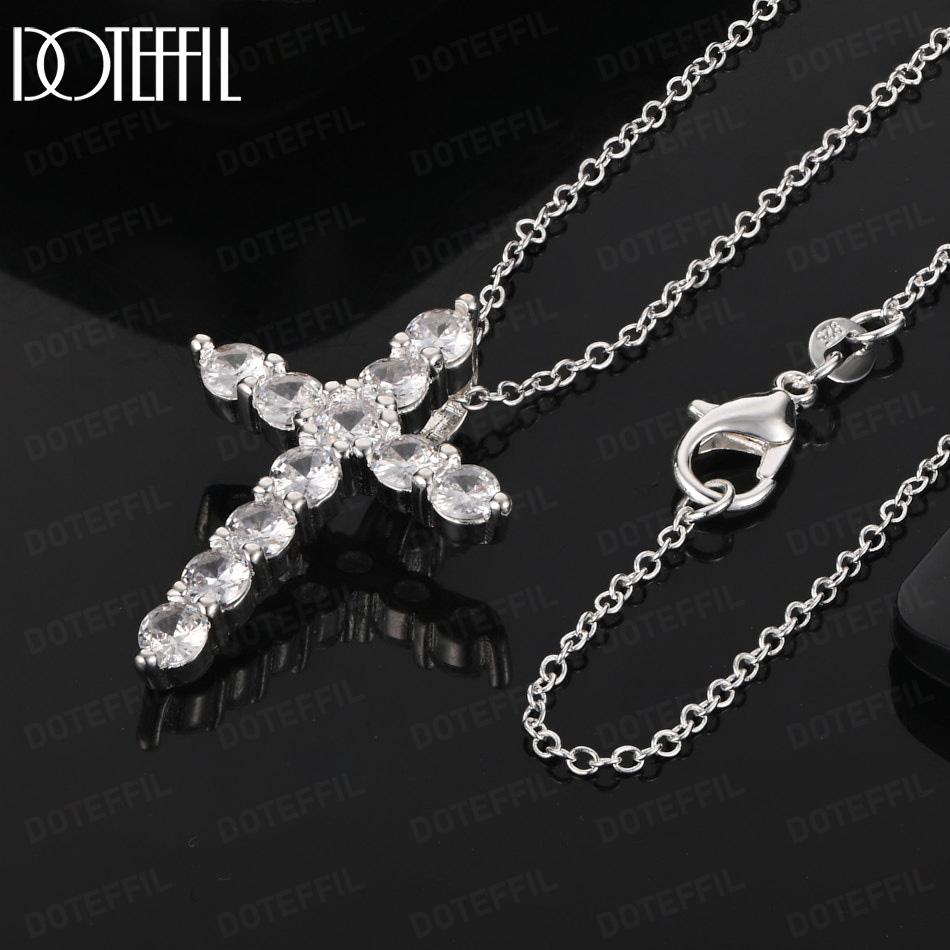 925 Sterling Silver Cross AAA Zircon Pendant Necklace Fashion Jewelry