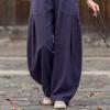Pantaloni a Lanterna da Donna Retro a Vita Alta in Cotone e Lino - Taglie Forti, Colore Unito, Snellenti, Lunghi, Casual per Primavera/Estate