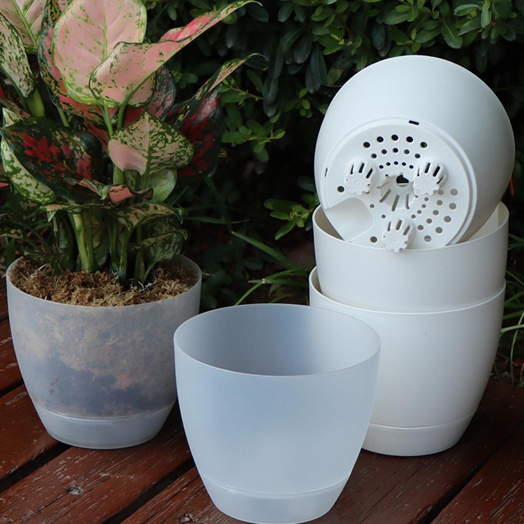 Lazy Self-absorbing Water Flower Planter with Tray Promote Root Respiration Vase Simple Flowerpot for Garden Planting Supplies