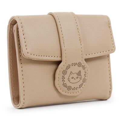 Chanfee Kompaktes Portemonnaie mit süßem Katzenkranz-Muster und geprägtem Gürtel für Damen, dreifach faltbar (beige)