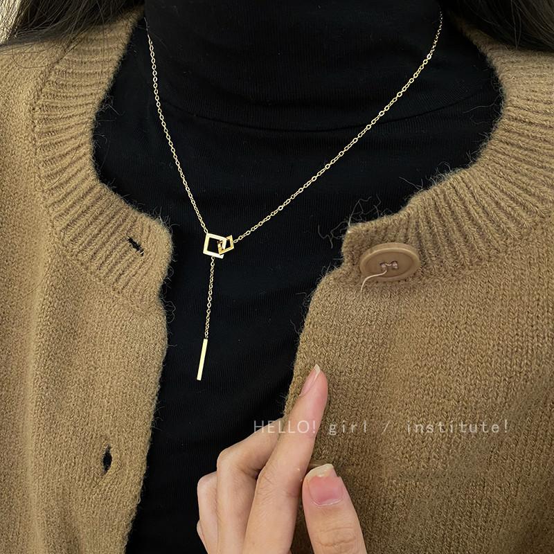 Korean version niche minimalist design titanium steel necklace women's fashion light luxury temperament versatile high-end sweater chain