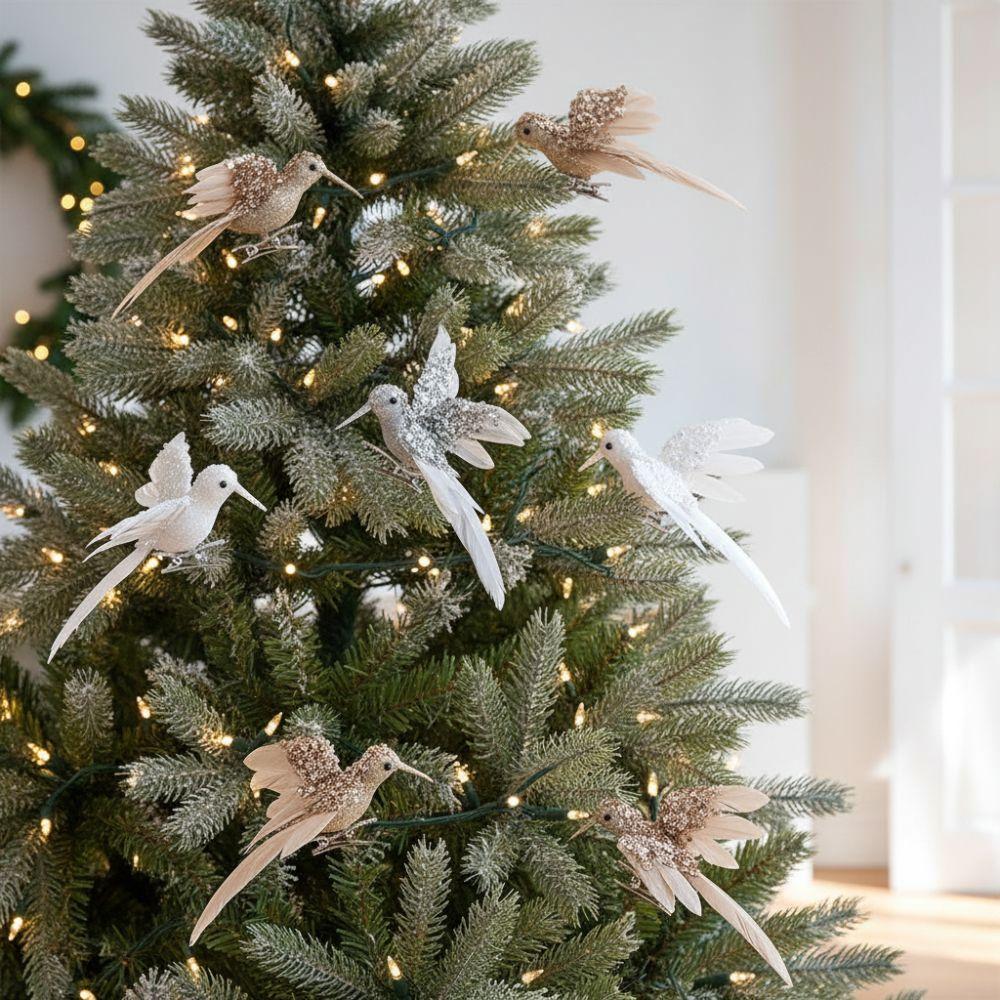 2pcs Glitter Christmas Foam Bird Beautiful Handmade Feather Birds Ornaments Realistic Artificial Birds Pendants Party Decoration