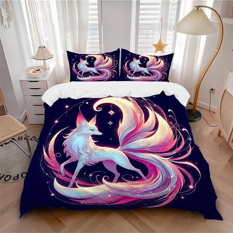 3pcs The Beautiful Nine Tailed Fox Print Cover Set Ultra Soft, Breathable, and Comfortable Bedding with Stylish Design for Bedroom and Guest Room