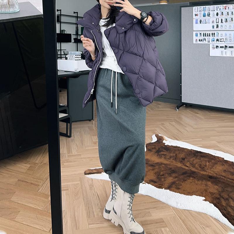 Design sense rhombus white duck down warm down jacket women's autumn and winter new loose silhouette thickened bread jacket