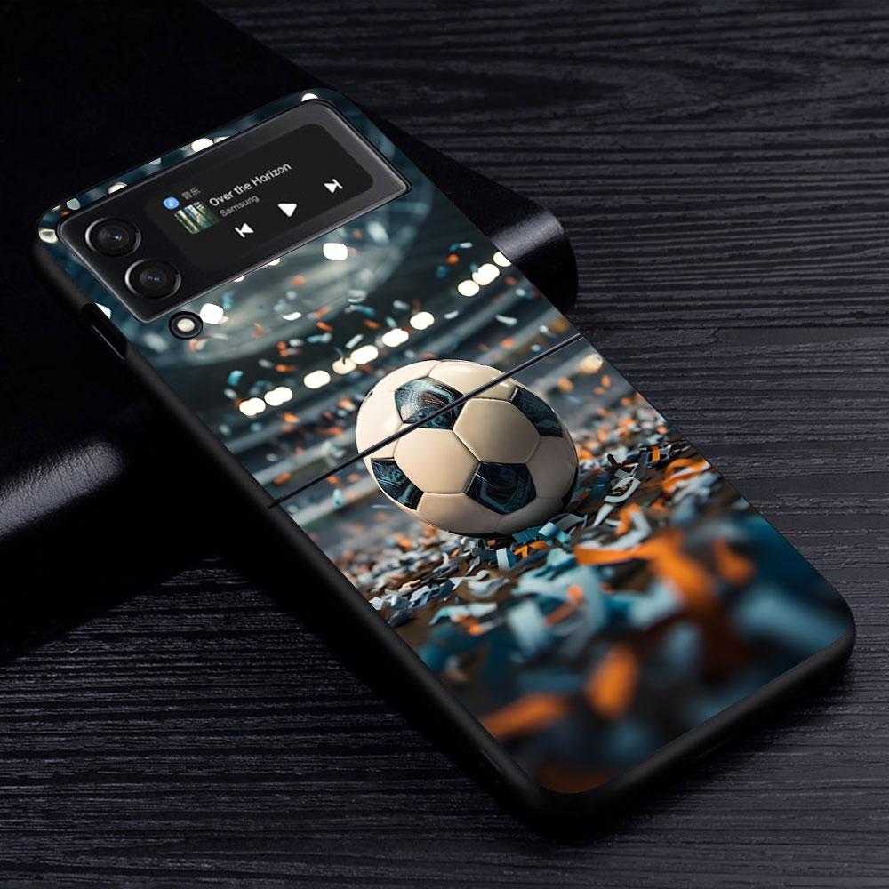 Football Sport Soccer Case for Samsung Galaxy Z Flip4 Flip3 5G PC Hard Cell Phone Shell Z Flip 4 3 Black Zflip4 Zflip3 Cover