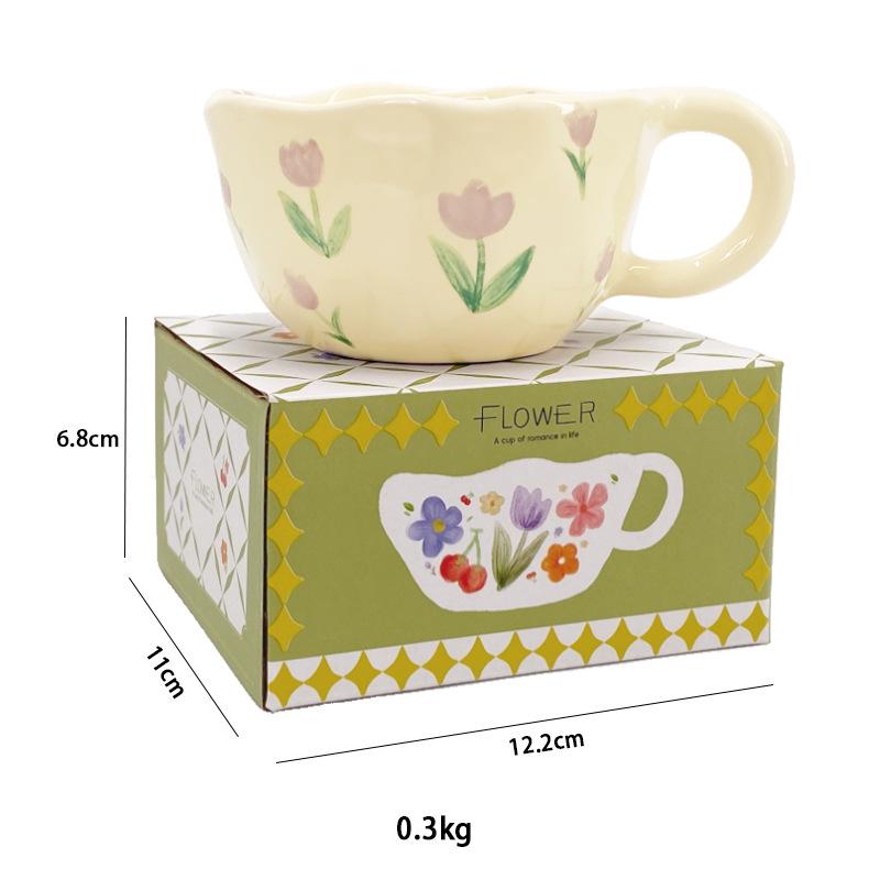 Hand-Pinched Korean Ceramic Mug for Coffee, Milk, Juice, or Breakfast with Floral Design