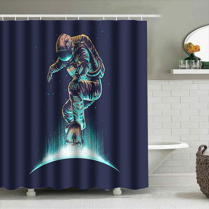 Galaxy Skateboard Shower Curtain Space Universe Cosmic Starry Night Decor For Bathroom