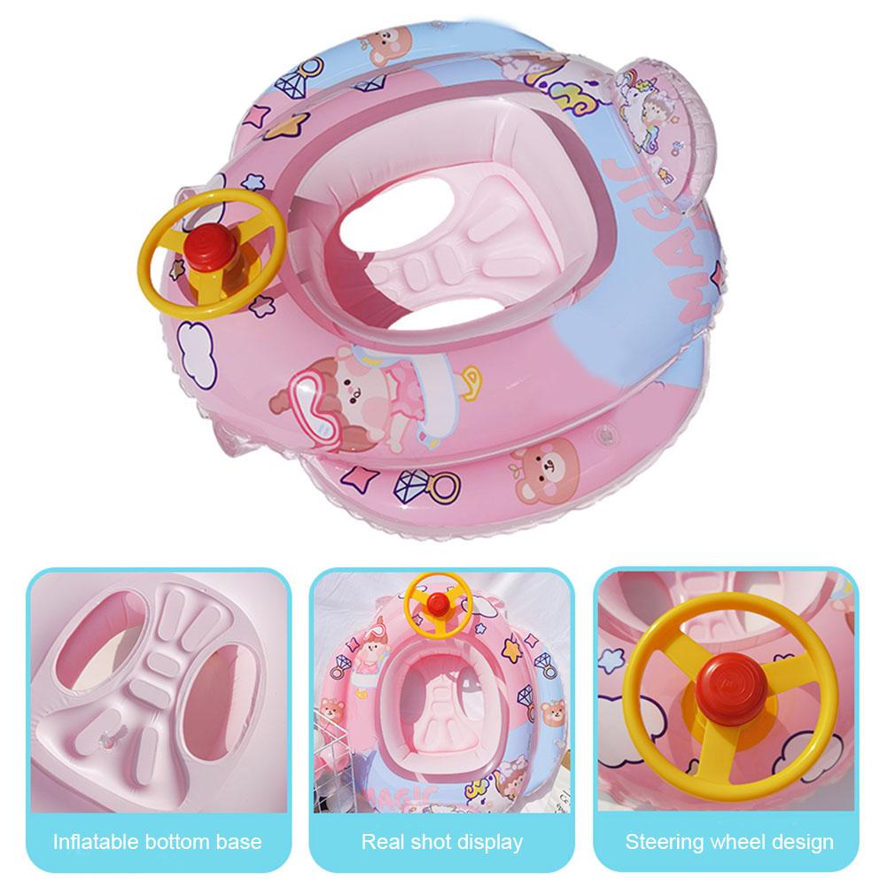 Baby Pool Float with Safety Seat Steering Wheel Cartoon Inflatable Swimming Ring Pool Swim Training Aid for 1 6 Years