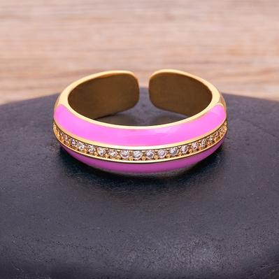 New Arrival 9 Colors Enamel Adjustable Opening Zircon Ring For Women Wedding Party Jewelry Trendy Candy Stackable Finger Ring