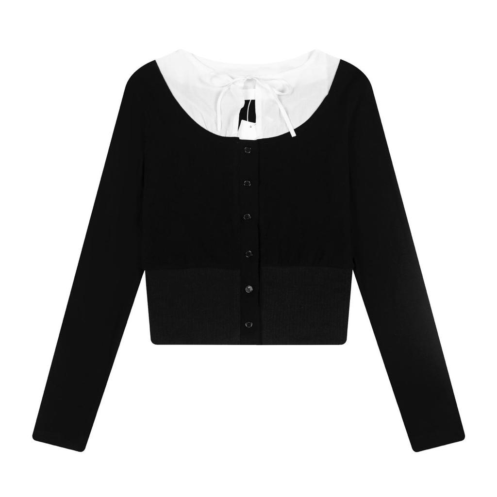 MK Trendy Cross-border Faux Two-piece Button Knit Cardigan Sweater