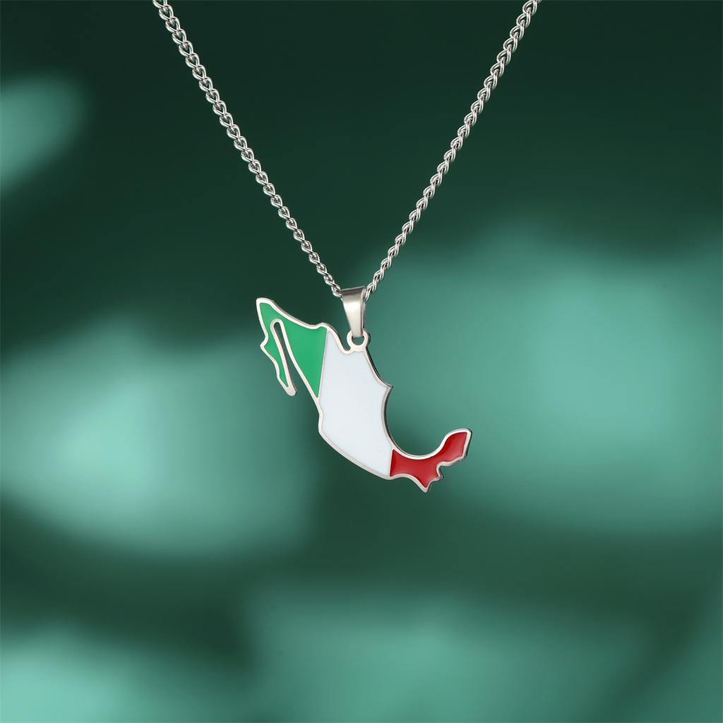 Drip Oil Mexiko Karte Halskette Für Frauen Edelstahl Gold Silber Farbe Anhänger Mode Mexikanische Flagge Anhänger Schmuck Geschenk