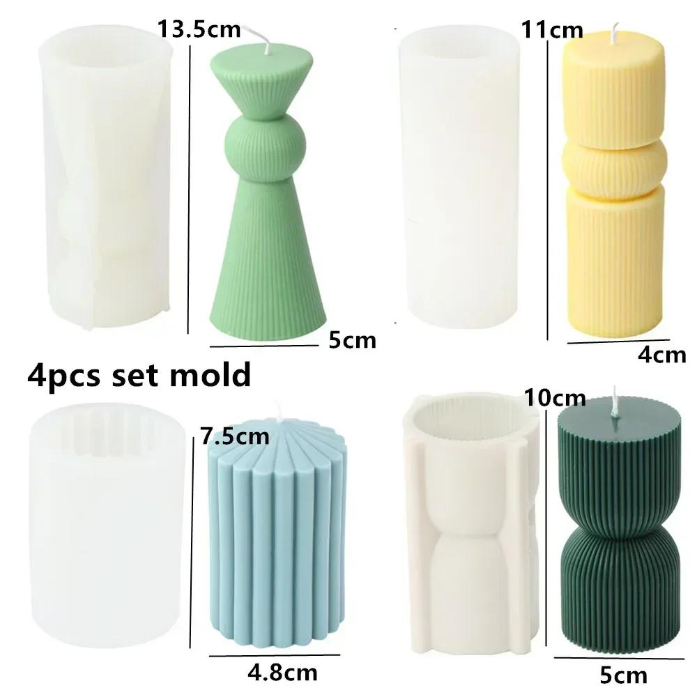 Classic striped cylindrical candle silicone mold geometric cylindrical thick striped acrylic candle mold Roman column PC mold