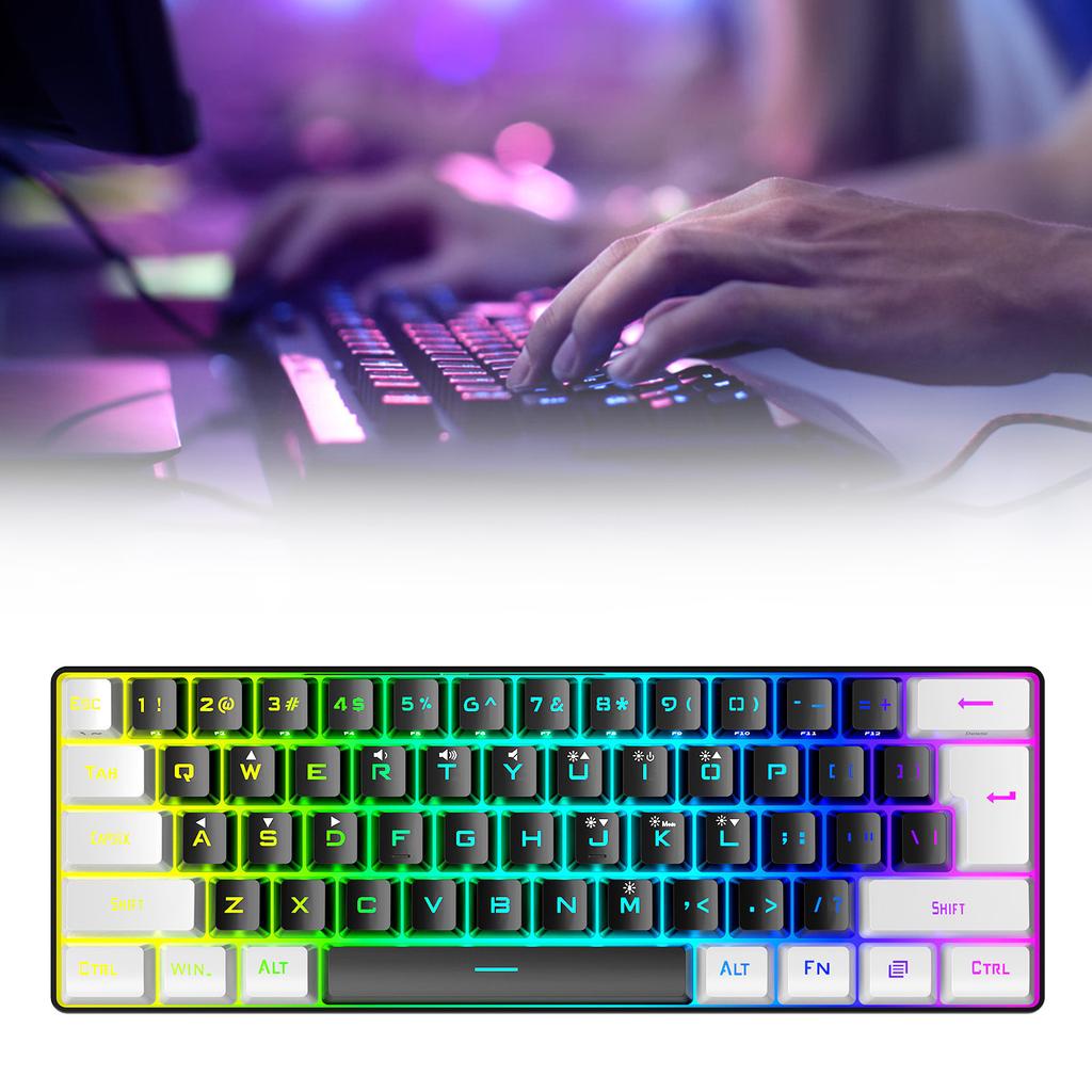 Gaming Keyboard USB 61 Keys RGB Backlit Ergonomic Contrast Color ABS Keycaps Wired Keyboard for Desktop Laptop Travel