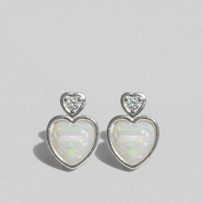 Women's Daily Accessory Sari Heart Cubic Opal Earrings
