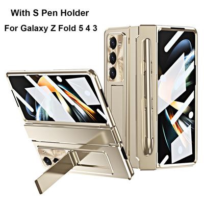 Überzogene Kickstand-Scharnierhülle für Samsung Galaxy Z Fold 6 5 4 3 mit Touch Pen Vollbildschutz Gehärteter Film Klappabdeckung