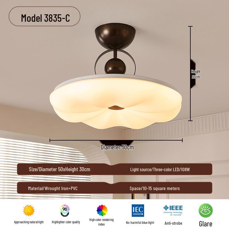 Modern Mid-Century Cream Bedroom Semi-Pendant Ceiling Light with Retro Eye Protection