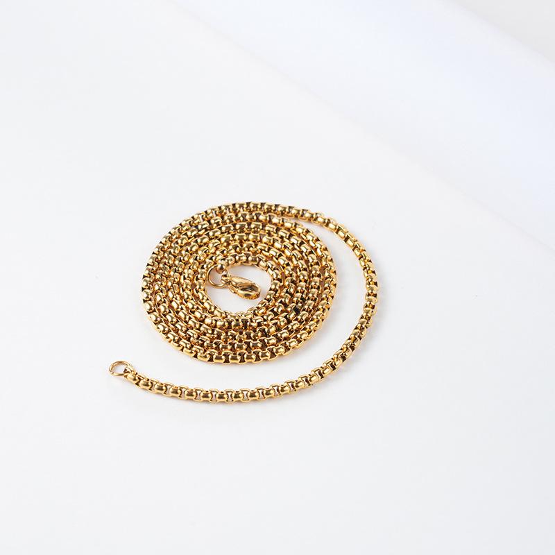 Collier de perles carrées polyvalent tendance Acier titane Carré Hezi Avec chaîne Chaîne en acier inoxydable Maïs Hommes