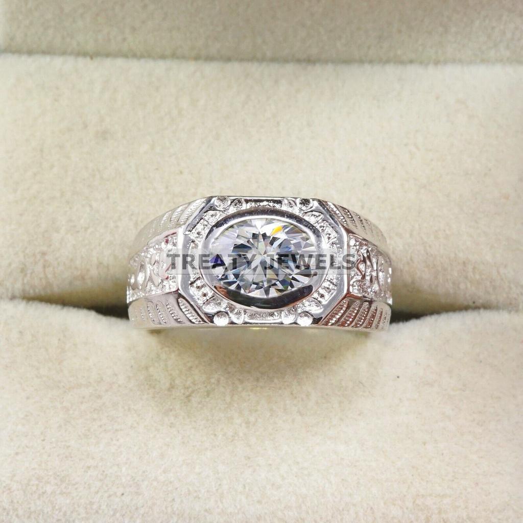 Moissanite Oval Cut Gemstone With 925 Sterling Silver Ring For Men's #B312 JL375681966035