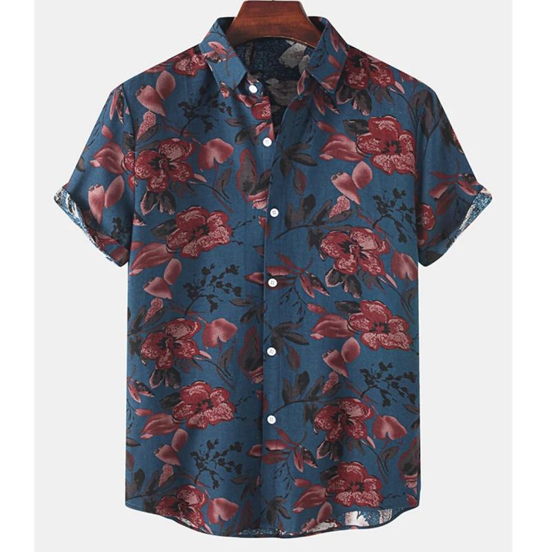 3D Printed Flower Leaf Hawaiian Shirts For Men Plants Patterns Blouse Summer Short Sleeves Tops Loose Aloha Shirts Streetwear