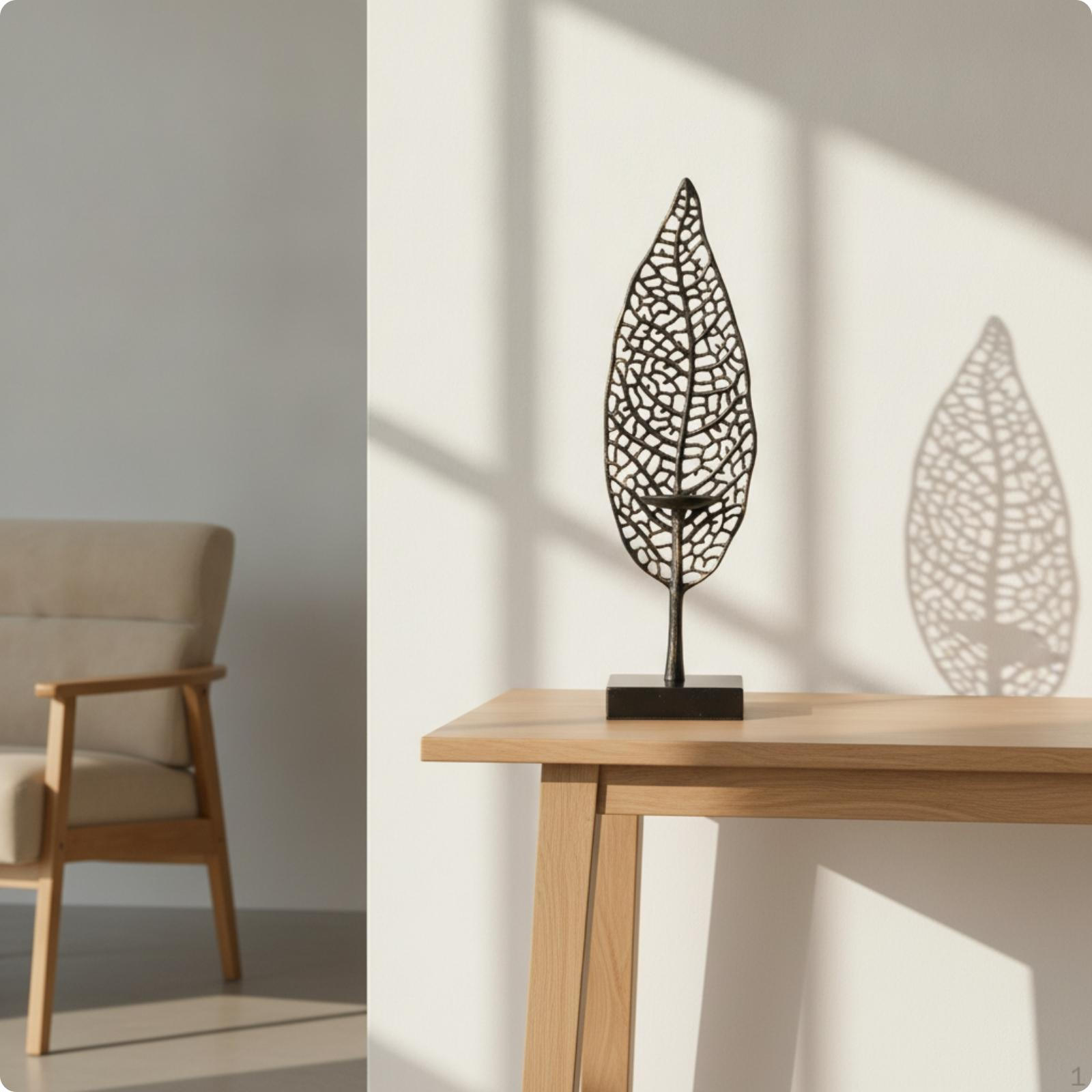 Leaf Candle Holder Openwork with Square Base Perforated Metal Candlestick for