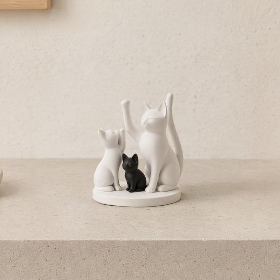Yousheng Cute Cat Family Figurine, 3D Printed Cat Parents And Kitten Sculpture, Modern Tabletop Cat Ornament, Gift for Cat Lovers