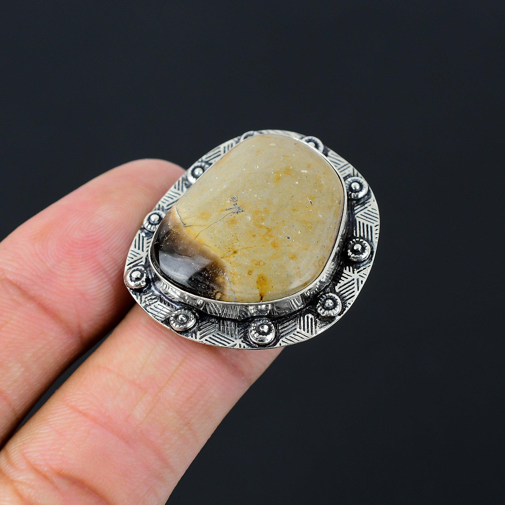 

Halloween Deal Sterling Silver Natural Septarian Statement Ring Jewelry Size 9 9