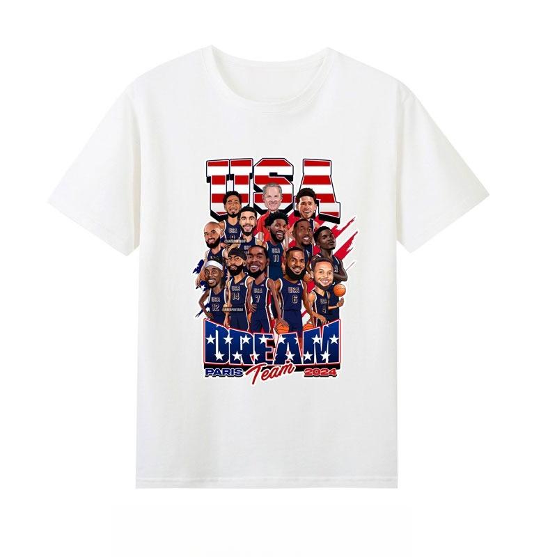 Summer Mens USA Dream Team Jersey Round Neck Short Sleeved Durant James Curry Print Shooting Sports Fan Pure Cotton Tshirt
