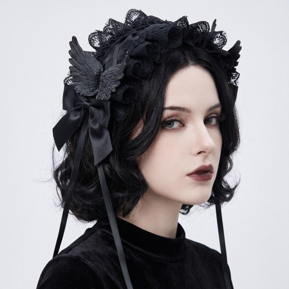 Spicy Girl Lolita Wings Lace Headband Rivet Ruffled Hairband Sweet Cosplay Headdress  Cosplay