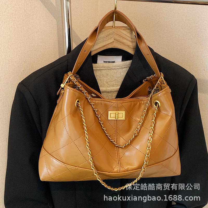 Rhombus Chain Bag Women's 2025 New Fashion Versatile Shoulder Bag Large Capacity Hand Bag Crossbody Bucket Bag