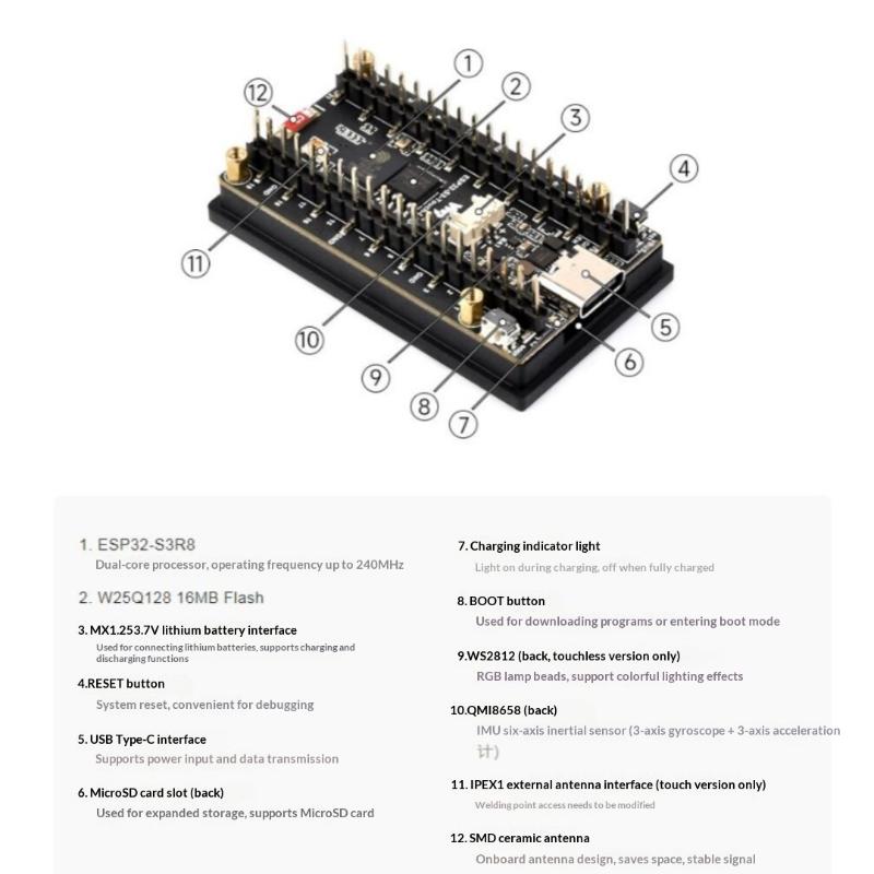 1Pcs Lcd 170×320 Ips Touch Display Esp32-S3 1.9Inch Module 262K Color Supports Wifi 6 & Bluetooth