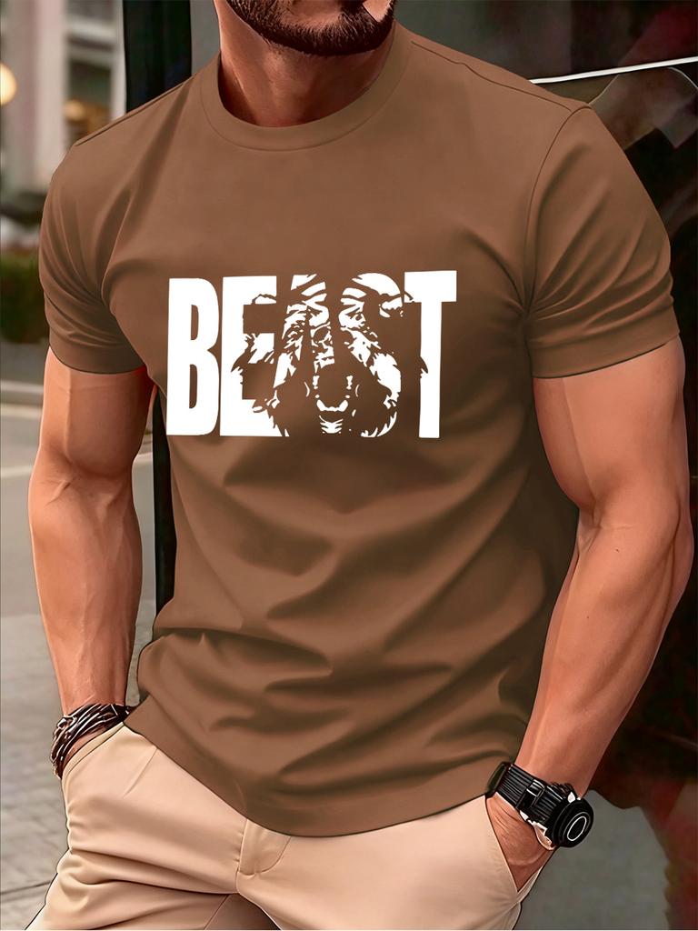 Beast Letter Print Cotton TShirts MenS Summer Comfortable Soft T Shirt Oversized ONeck Short Sleeve Tops Basic Mens Clothes