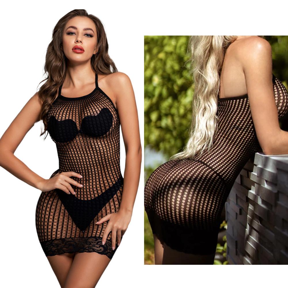 New Sexy Fishnet Long Dress Bobysuit Women Erotic Lingerie Dress Porno Babydolls Underwear Teddy Bodystockings Costumes For Sex