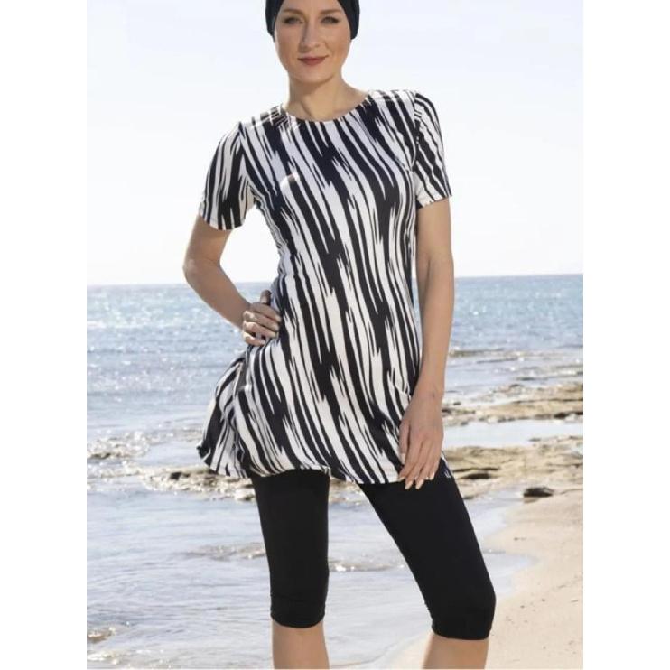 

Комплект из двух частей с цветочным принтом, скромная мусульманская пляжная одежда, купальник с коротким рукавом и полузакрытым верхом, пляжная одежда буркини большого размера 3XL зелёный