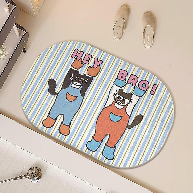 Cartoon hard diatom mud floor mat bathroom suction board non-slip quick-drying mat toilet door toilet floor mat foot mat