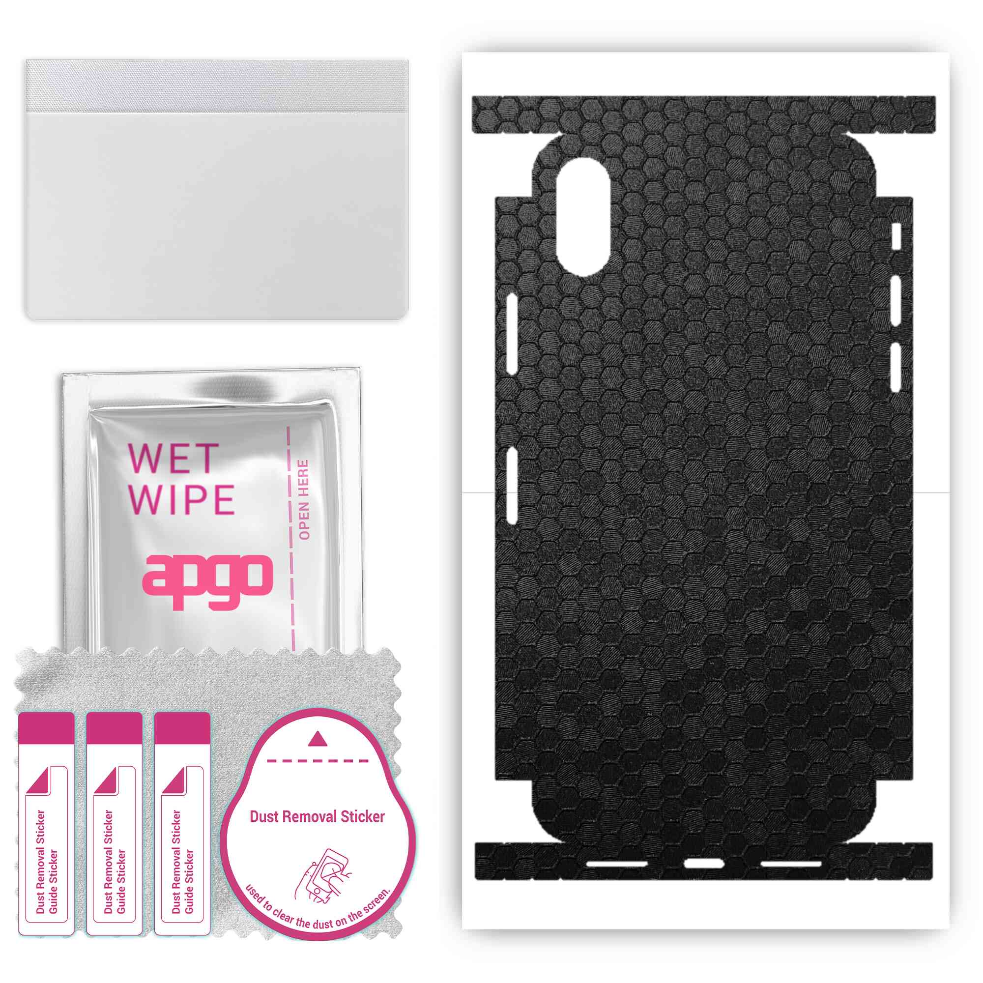 

apgo Protective Skin Sticker for the back+sides compatible with Apple iPhone XS, Full Wrap Film, Foil, Vinyl - Pattern Black Honeycomb