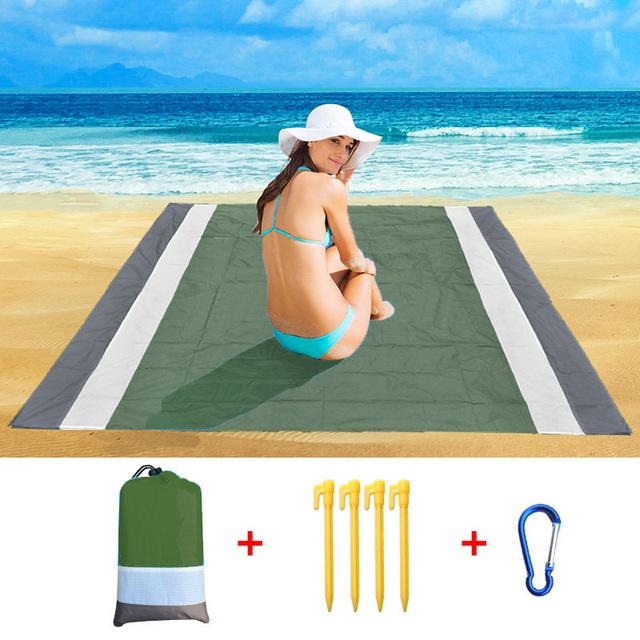 Oversized Beach Towel Mat Sand Free Beach Wind Proof Waterproof Picnic Blankets Beach Mat Oversized Pocket Picnic 4 Anchor