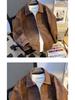 Men's Trendy Retro Brown Leather Baseball Jacket - Suede, Short, Roguish Style for Spring/Autumn