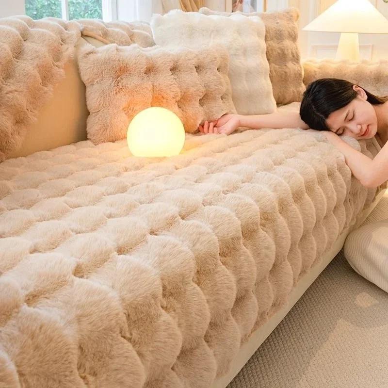 Zimní bubliny plyšový polštář na pohovku ručník na pohovku křeslo lenoška protiskluzový potah bytová dekorace křeslo prachotěsné ochranné potahy