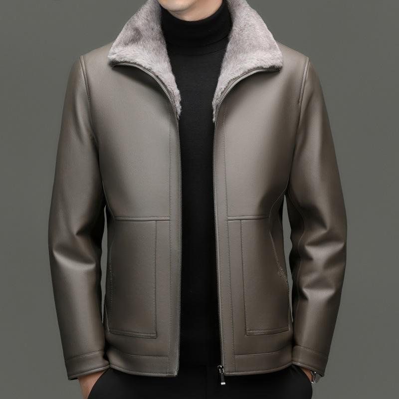 

Натуральная кожаная куртка-пуховик мужская из овчины с воротником-стойкой кожаная куртка зимняя одежда для папы кожаная куртка среднего возраста утолщенная теплая и легкая 195