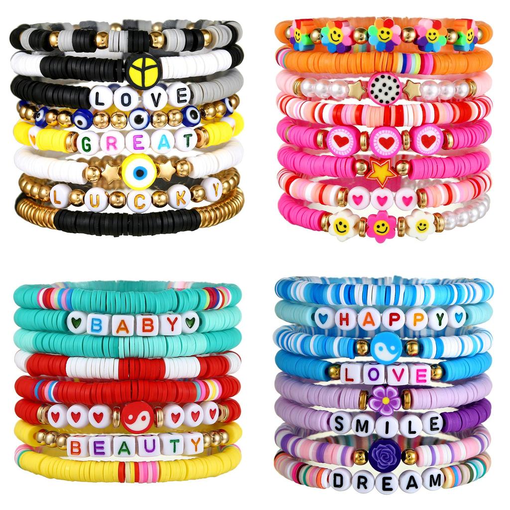Handcrafted Soft Clay Letter Bracelets Set For Couples With Heart And Yin Yang Symbols For Travel Gifts